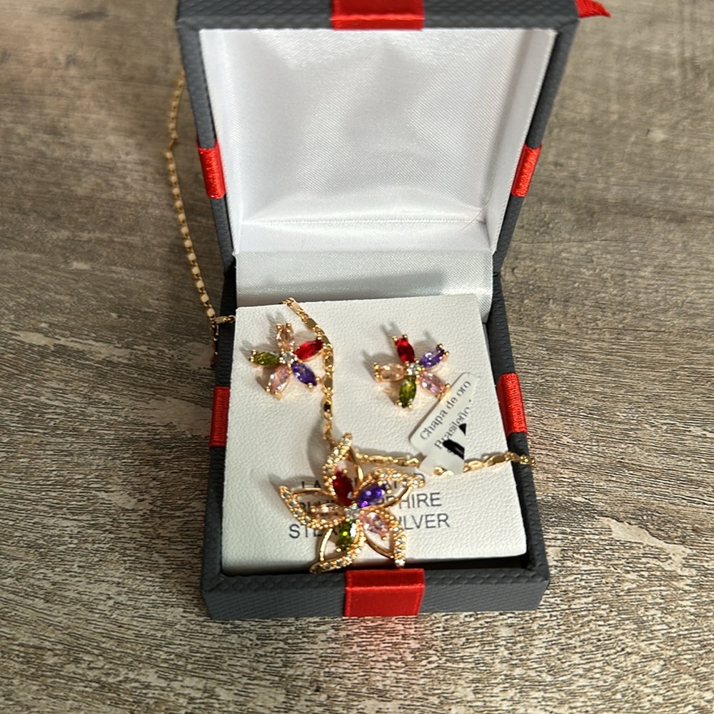 Gold Multi Color Necklace & Earring set